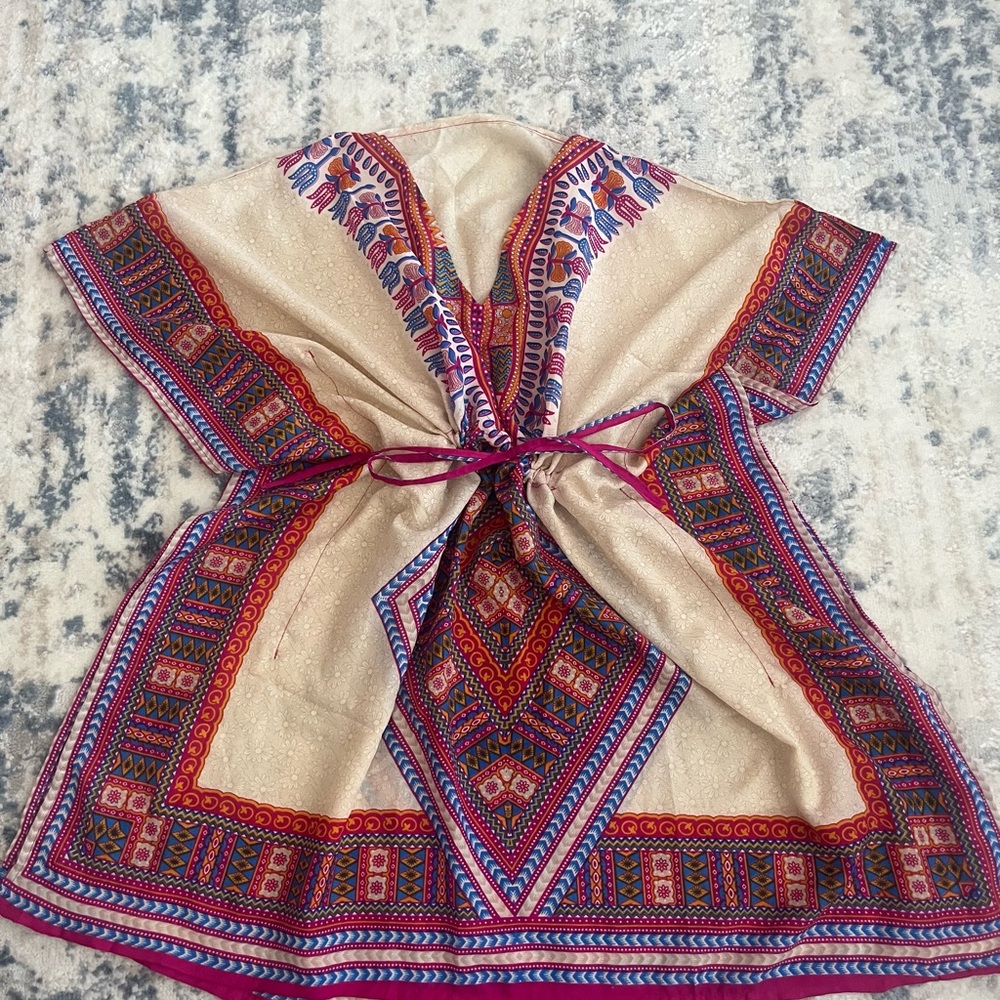 Bohemian Cream and Red Tunic Top